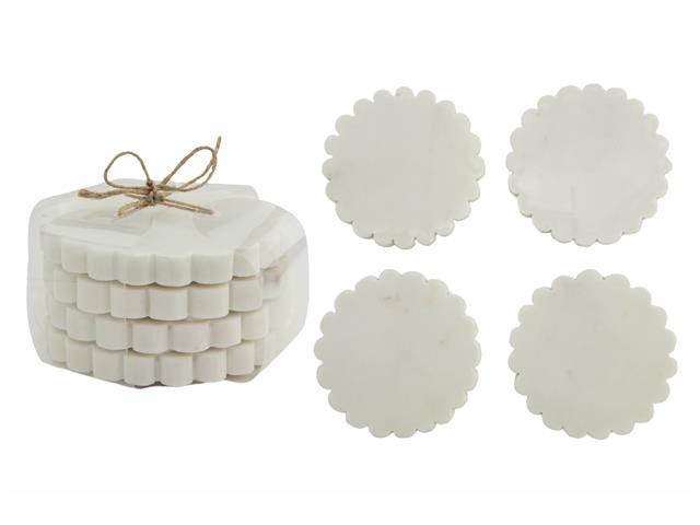 4PC WHITE MARBLE SCALLOP COASTER (4X4")